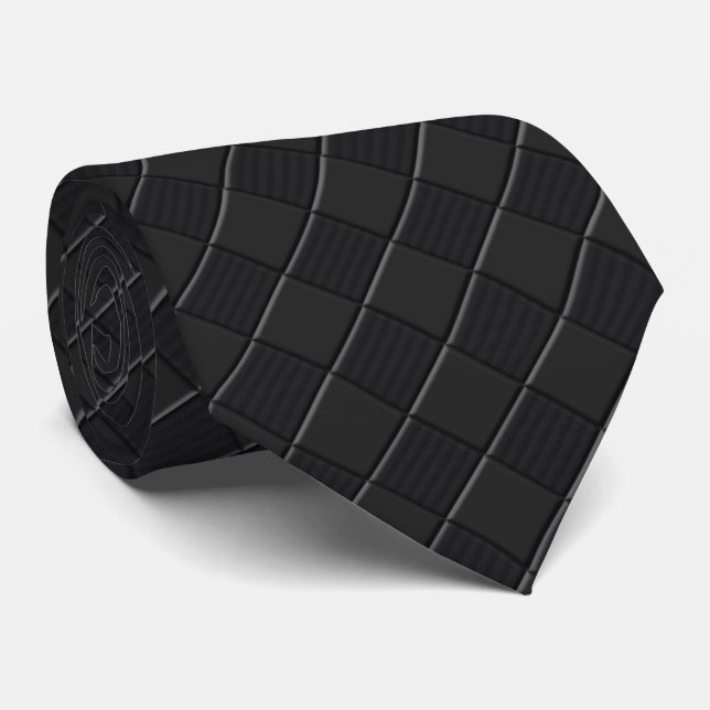 Cravate Noir sur Noir À damiers cuir style peau (Roulé)