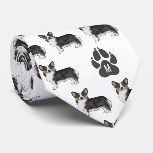 Cravate Noir Tri Pembroke Welsh Corgi Motif Monogramme