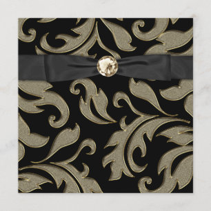 Cravate noire Black Gold Damask Party Invitation