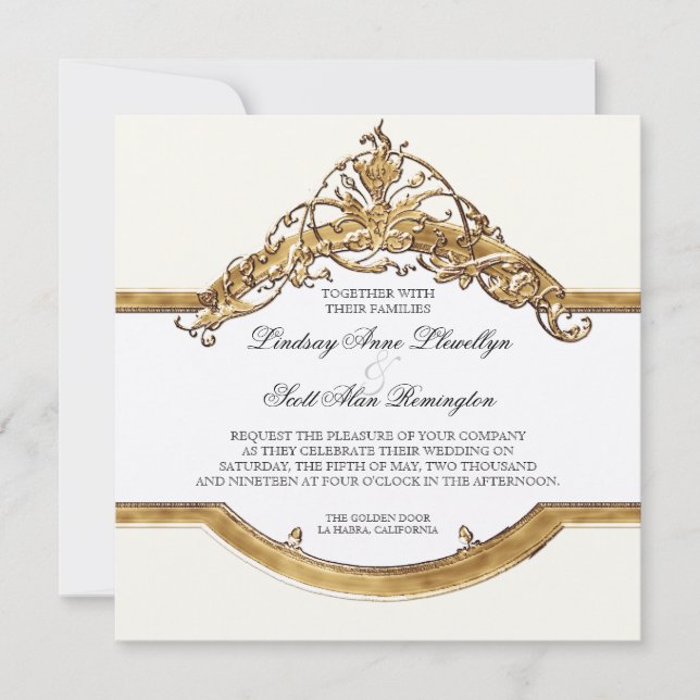 Cravate noire Elégance 2, Mariage d'or Invitations (Devant)