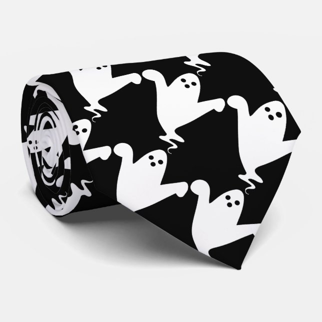 Cravate noire et blanche de Halloween de fantômes (Roulé)