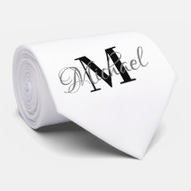 Cravate noire et blanche monogramme