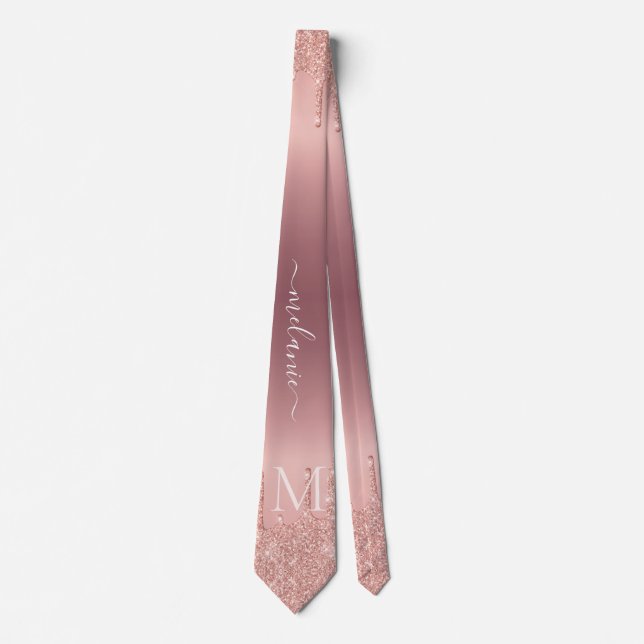 Cravate Nom du monogramme Rose Gold Blush Parties scintill (Devant)