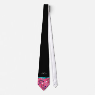 Cravate Nom personnalisé crosse rose crosse bleu turquois