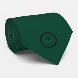 Cravate Nom personnalisé Monogramme Vert Emeraude Noir
