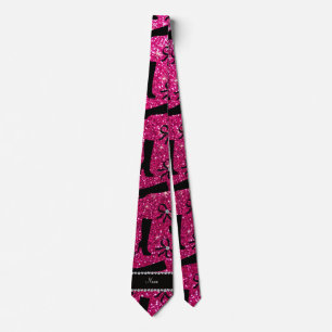 Cravate Nom personnalisé neon parties scintillant rose cha