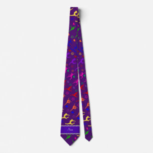 Cravate Nom violet arc-en-ciel gymnastique coeurs étoiles