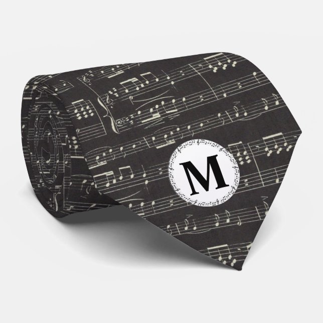 Cravate note de musique Motif Musique Thème Musicien Monog (Roulé)