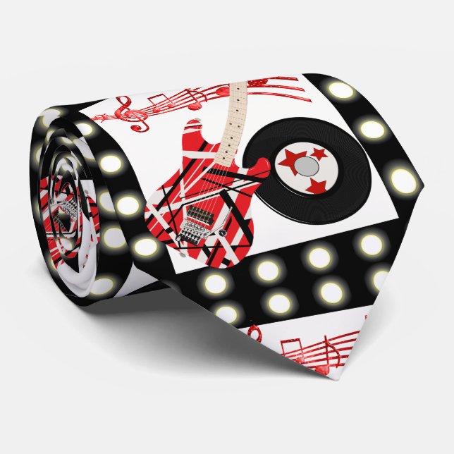 Cravate Notes de musique de guitare et impression de disqu (Roulé)