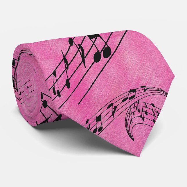 CRAVATE NOTES DE MUSIQUE-ROSE-CRAVATE (Roulé)