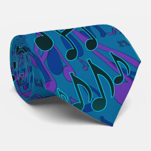 Cravate Notes musicales Motif musical Bleu vert pourpre