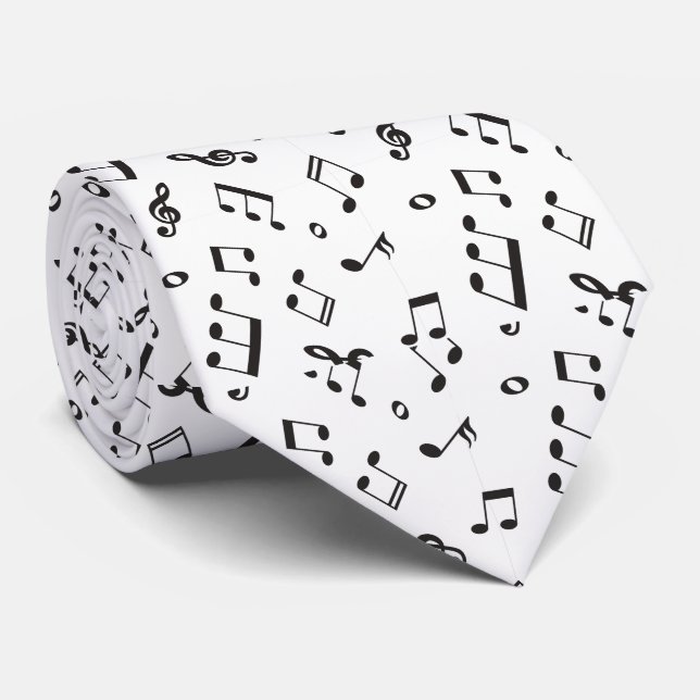 Cravate Notes musicales noires et blanches (Roulé)