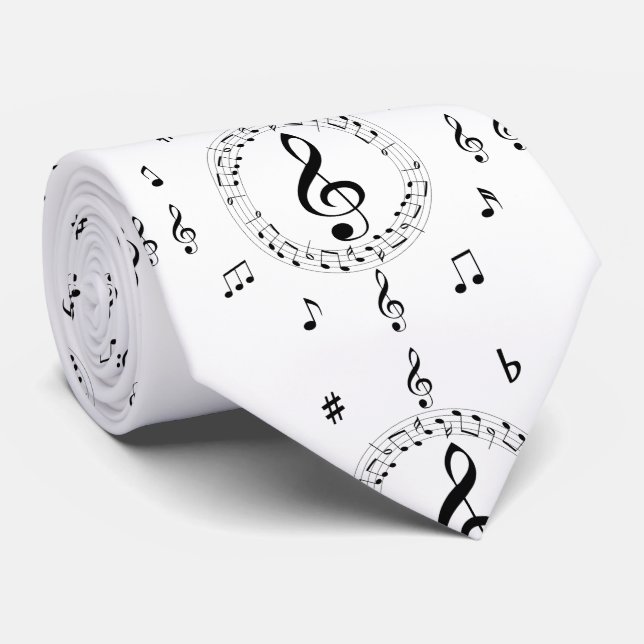 Cravate Notes musicales, Stylish, Black and White (Roulé)