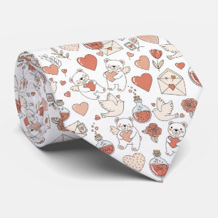 Cravate Nounours ours en peluche bruns avec des coeurs flo