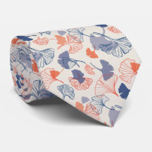 Novelty Ginkgo Navy Blue et Orange Motif