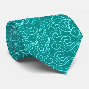 Cravate Nuages japonais Vintages, turquoise et aqua