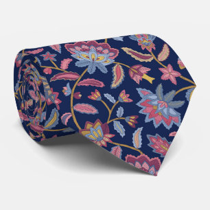 Cravate Nuit moody indienne floral sur bleu foncé