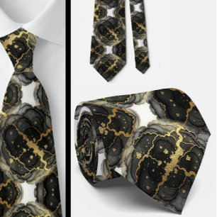 Cravate officielle Marbre Noir, Blanc & Or