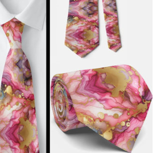 Cravate officielle   Rose marbré et or