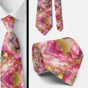 Cravate officielle   Rose marbré et or