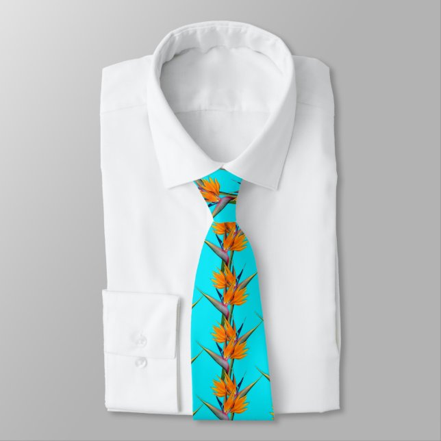 Cravate Oiseau de Paradis Fleurs Motif Aqua (Attaché)