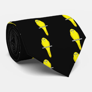 Cravate Oiseau jaune. Canari. Sur le noir