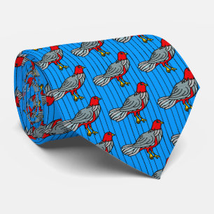 Cravate Oiseaux fantaisistes sur le Pinstripe (Bleu, Crims