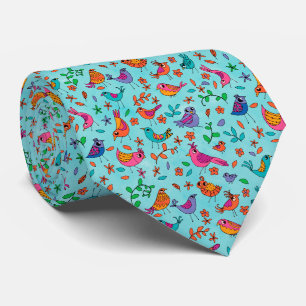 Cravate Oiseaux lunaires sur Motif bleu