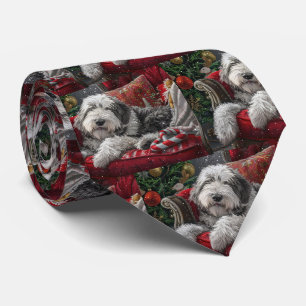 Cravate Old English Sheepdog Festive de Noël