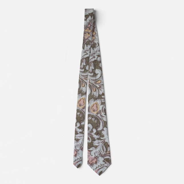 Cravate Olive Floral Design en rose pastel et jaune (Dos)