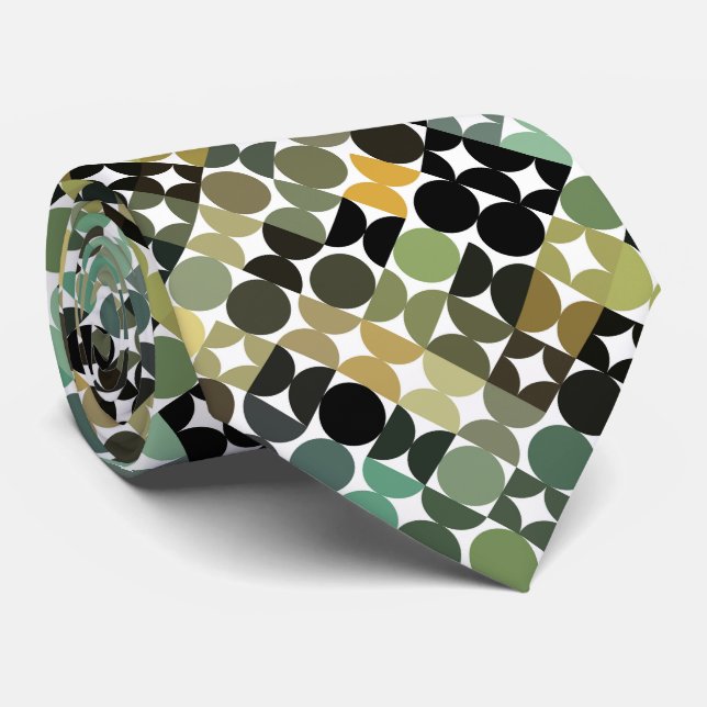 Cravate Olive Green Taupe Beige Black Circles Motif Art (Roulé)