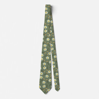 Cravate Olive Vert Jaune Fleurs Florales Jolies Pétales