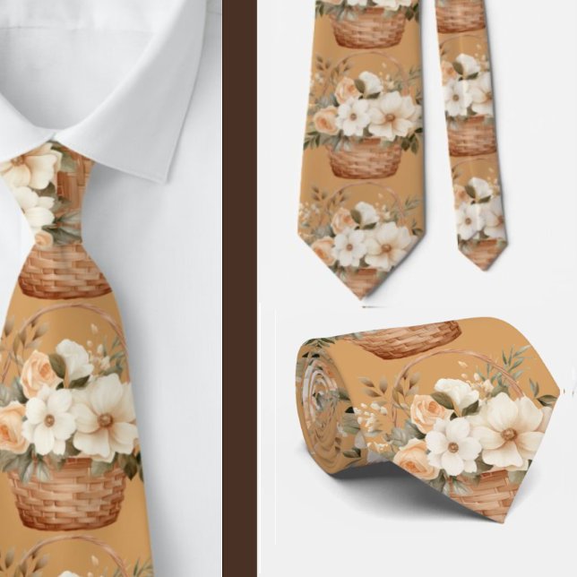 Cravate Or Beige Taupe Ivoire Blanc Floral Aquarelle (Créateur téléchargé)