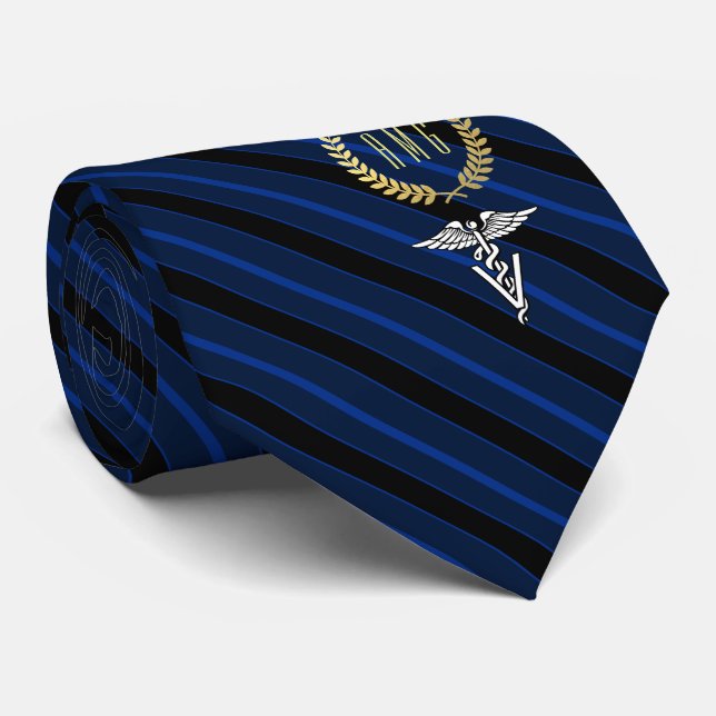Cravate Or bleu décoré d'un monogramme professionnel (Roulé)