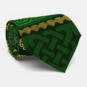 Cravate Or décoratif de noeud celtique et motif vert