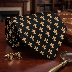 Cravate Or Noir Fleur de Lis Royal Héraldique Pattern
