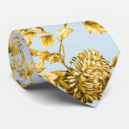 Cravate Or & Poudre Bleu Moderne Botanique Toile Florale