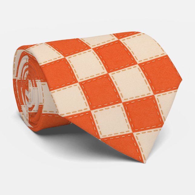 Cravate Orange & Cream Checkered (Roulé)