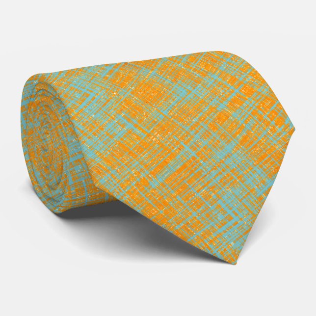 Cravate Orange Jaune Turquoise Bleu Motif moderne (Roulé)