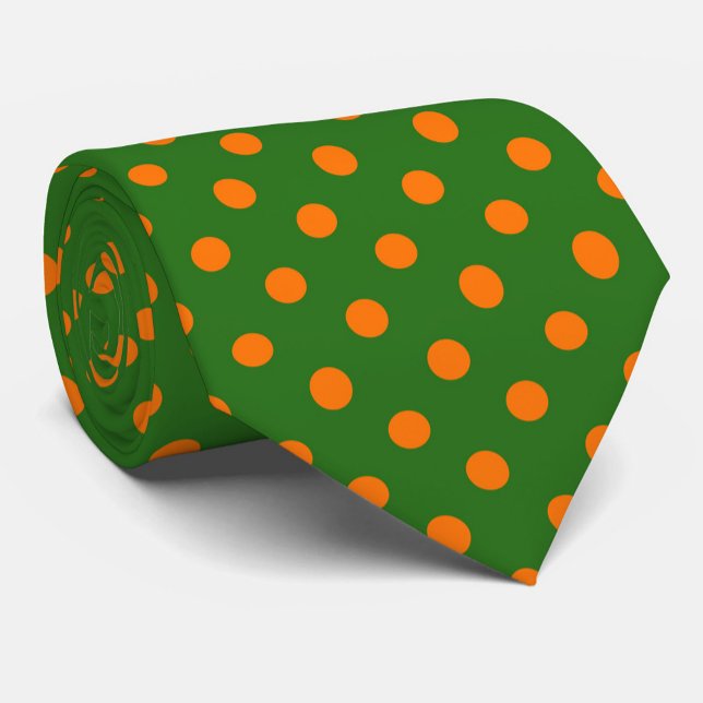 Cravate Orange On Green Polka Dots Pattern Design  (Créateur téléchargé)