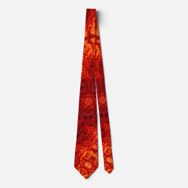Cravate ORANGE RED DAHLIA FLEURS Abstrait Floral (Devant)