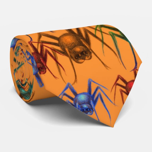 Cravate Orange Spider Motif Éffrayant Drôle Halloween (Roulé)