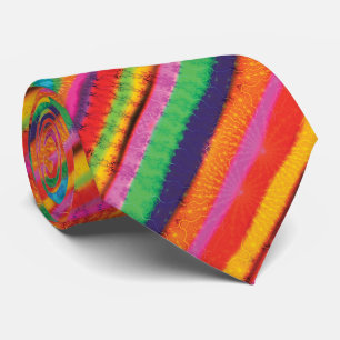 Cravate Orange Turquoise Yellow Tie Tee Stripes Motif