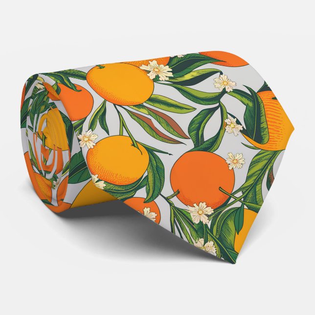 Cravate Oranges d'été tendance Motif de fleurs d'agrumes (Roulé)
