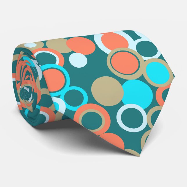Cravate Orbs Polka Point Turquoise Imprimé recto verso (Roulé)