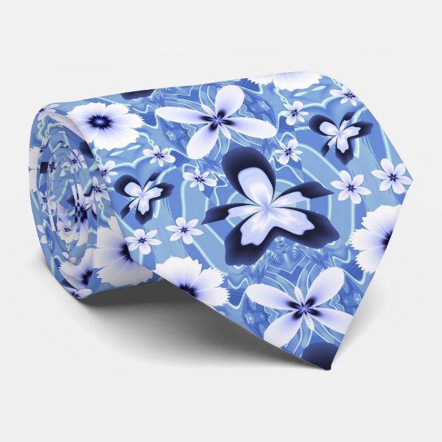 Cravate Orchidée bleue Elégante Fleur Fractale Motif (Roulé)