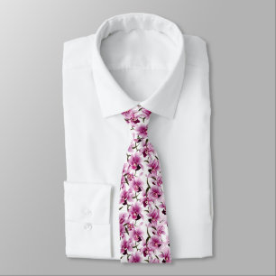 Cravate Orchidées roses fleurs motif cottagecore fleur sau