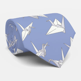 Cravate Origami Crane Bird Bleu et Blanc Japonais