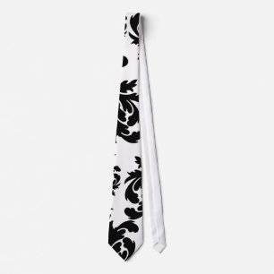 Cravate orné formel noir blanc damassé