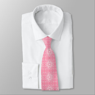 Cravate Ornement botanique floral rose et blanc